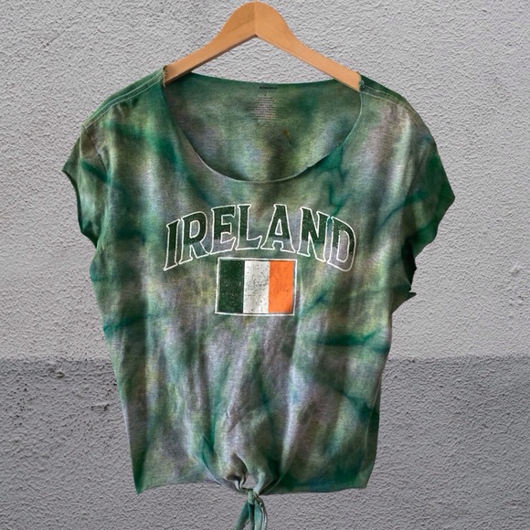 Handmade Tops - Ireland Flag Tie-Dye Tie Front Top Size L